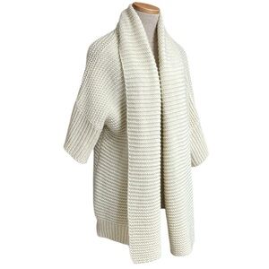 HOTEL PARTICULIER Cardigan Sweater Open Front Collar Cream Oversized Size Medium